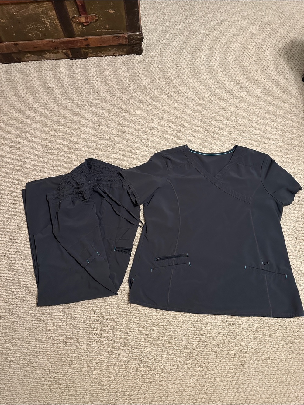 2 sets of scrub star scrubs one set grey and 1 set royal blue 2XL